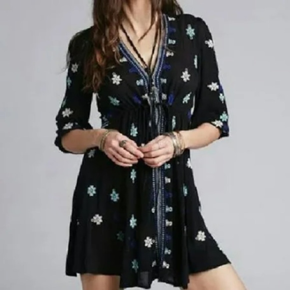 Free People Star Gazer Embroidered Tunic Dress,SP